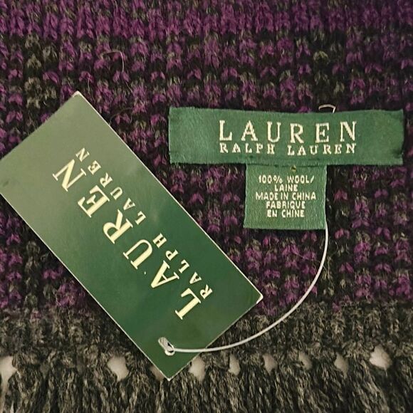NWT Lauren Ralph Lauren Wool Houndstooth Purple Gray Long Scarf with Tassel - Picture 9 of 11